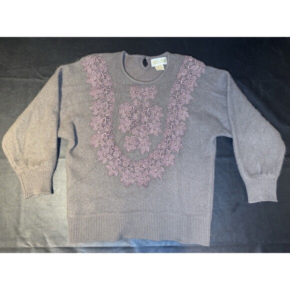 Belldini Cardigan Women Large Angora Rabbit Hair Beaded Embroidered Sweater - Picture 1 of 6